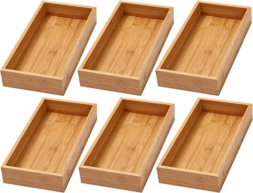 YBM Home Bamboo Drawer Organizer Storage Box for Kitchen Drawer, Junk Drawer, Office, Bedroom, Children Room, Craft, Sewing, and Bathroom, 6 Pack 6x12x2 inch