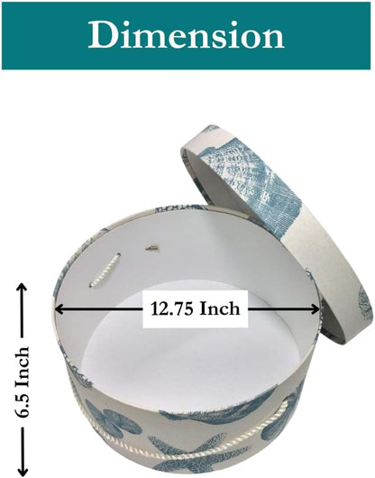 Sarah's Hat Boxes Classic Shells Hat Box – 12.75" x 6.5" (Dia. x Ht.) Handmade in USA – Odorless Non-Toxic Adhesive, Cording Handle – Premium Storage for Hats & Accessories