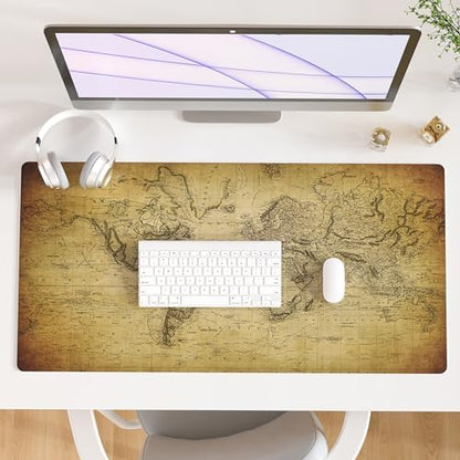 QiyI PU Leather Large Mouse Pad, Office Decor, 31.5" x 15.7", World Map