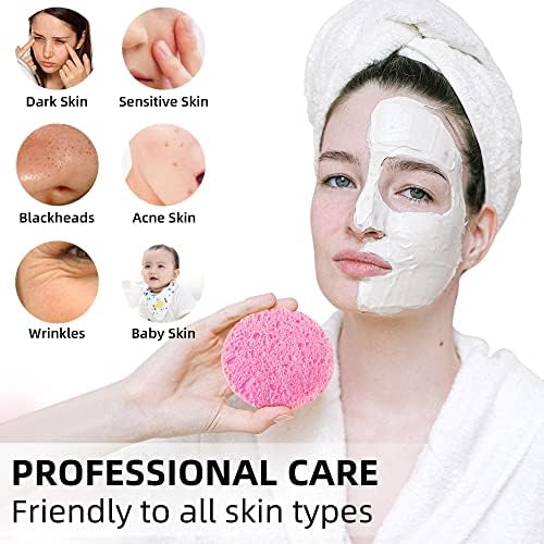 60-Count Compressed Facial Sponges|100% Natural Kickleen Cellulose Cosmetic Spa Sponges for Daily Facial Cleansing|Makeup and Mask Removal | Exfoliating | Skin Massage | Pore Exfoliation(Pink)