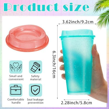 FillTouch 12 Pcs 16 oz Reusable Coffee Cups with Lids, Glitter Colors