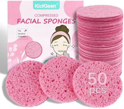 50-Count Compressed Facial sponges for Daily Facial Cleaning,Pink