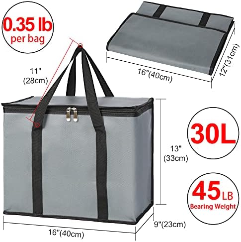 1-Pack Insulated Reusable Grocery Bags, X-Large Insulated Food Delivery Bag for Doordash/Catering/Uber Eats, Commercial Food Warmer for Shopping, Tote Cooler Bags, Dark Grey