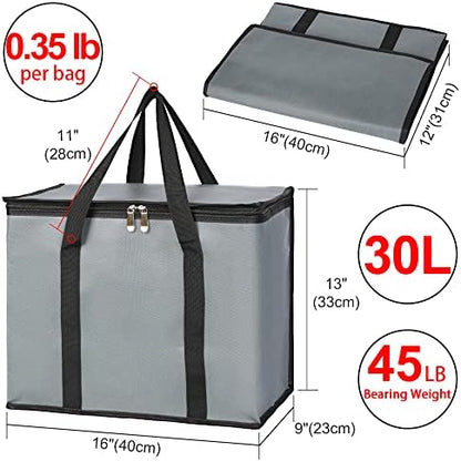 1-Pack Insulated Reusable Grocery Bags, X-Large Insulated Food Delivery Bag for Doordash/Catering/Uber Eats, Commercial Food Warmer for Shopping, Tote Cooler Bags, Dark Grey