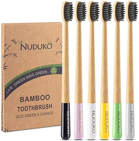 Bamboo Toothbrushes 6 Pack, Soft Bristle Toothbrush Charcoal Toothbrush
