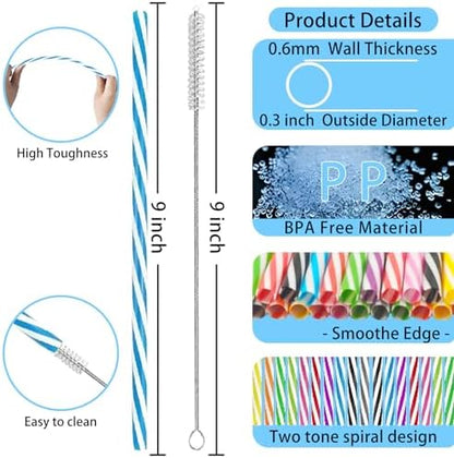 100 Reusable Stirrer Straws,Assorted Color Plastic Stripe Drinking Straws