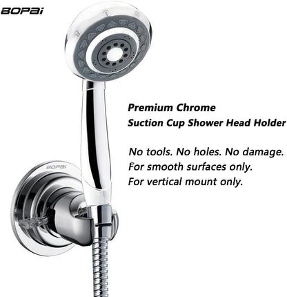 BOPai Suction Cup Shower Head Holder for Handheld Shower – No Drill, For Smooth Surfaces Only, Vertical Mount Only, Chrome