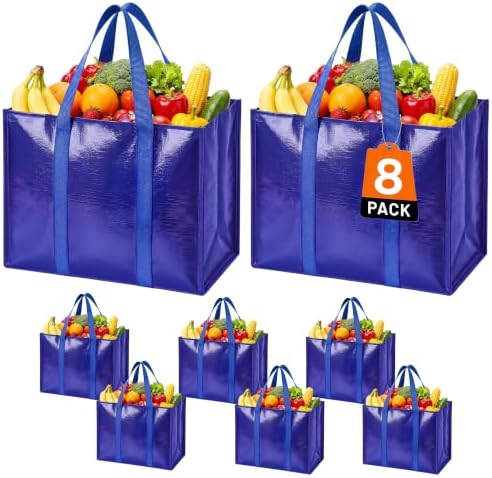 Reusable Grocery Bags, Waterproof & Foldable Shopping Bags Stand Upright
