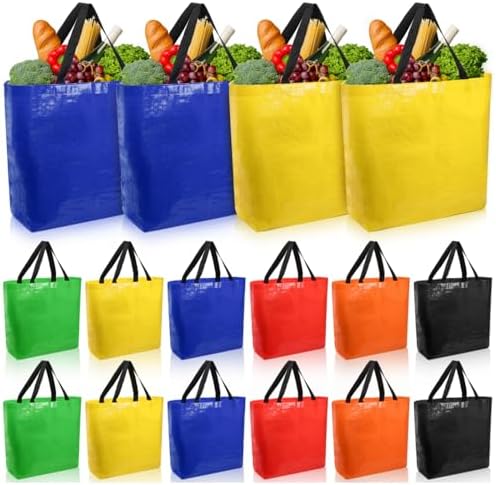 12 Pieces Reusable Grocery Bags, XL Heavy Duty Plastic Shopping Bag
