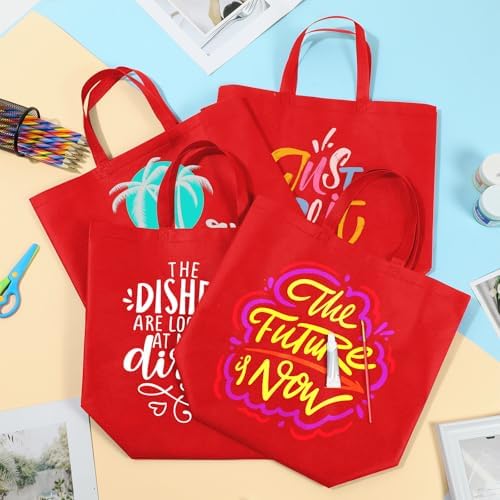 50 Pcs Reusable Tote Bag with Handles Bulk Extra Large Non Woven Grocery Shopping Bags for Boutiques Retail Store(Red)
