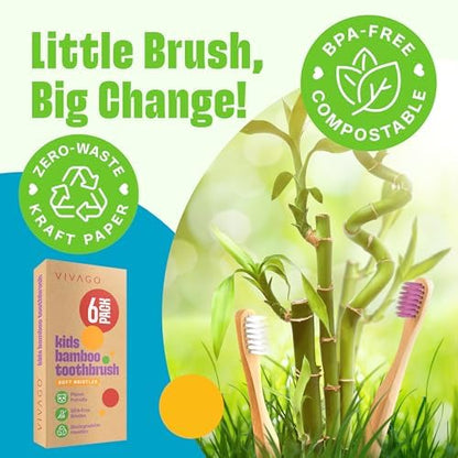 VIVAGO Kids Toothbrush - Kids Bamboo Toothbrushes with Soft Bristles 6 Pack