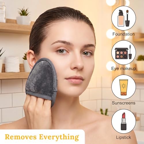 24Pcs Makeup Remover Pads, Grey Microfiber with 2 Storage Bags