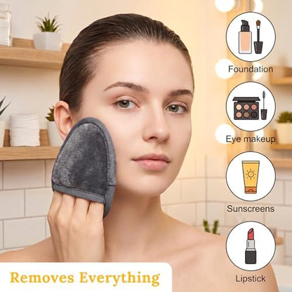 24Pcs Makeup Remover Pads, Grey Microfiber with 2 Storage Bags
