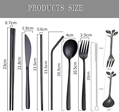 Travel Utensils Set with Case Reusable Stainless Steel Silverware Flatware Set 9 Pcs Portable Cutlery Eating Utensils Set for Lunch Boxes Workplace Camping School, Dishwasher Safe (Black)
