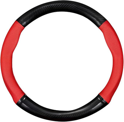 Car Breathable Steering Wheel Cover, Carbon Fiber Wear-Resistant Steering Wheel Protector for Comfy Grip, Universal Non-Slip Leather Wheel Sleeve for Most Car SUV Truck (Red)