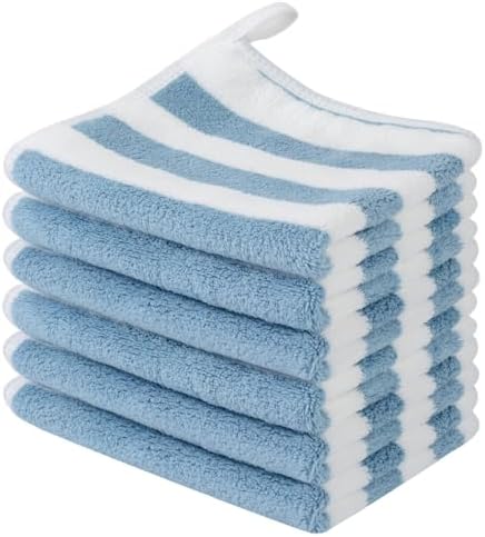 Microfiber Facial Cloths Fast Drying Washcloth 12x12inch Stripes 6 pack