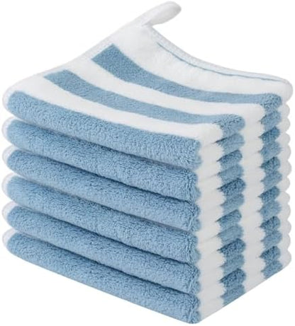 Microfiber Facial Cloths Fast Drying Washcloth 12x12inch Stripes 6 pack