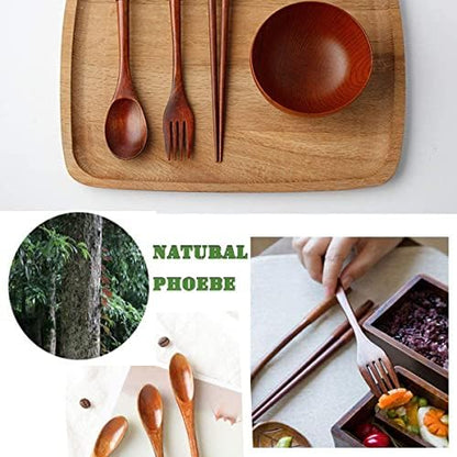 Reusable bamboo Utensils for Eating 8 Pcs Travel Wooden Spoons Forks Chopsticks Cutlery Set with Case Portable Lunch Utensils Silverware Set for Lunch Wood Flatware Set for Eating