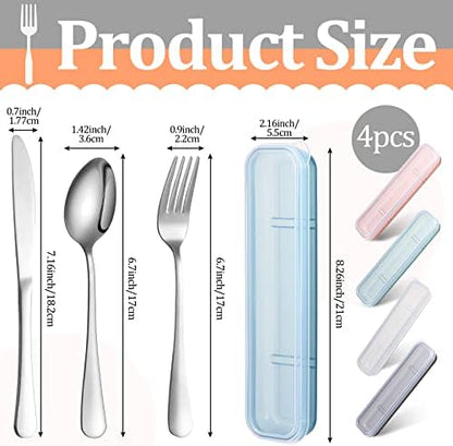 Yinkin 4 Pack Travel Silverware Set with Case for Lunch,Clear