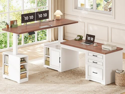 SEDETA Farmhouse L Shaped Standing Desk with Storage for Home Office, White