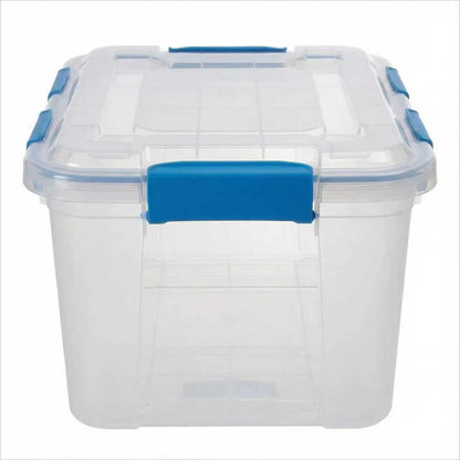 (6-PACK) 4.7-Gallon Large-Capacity Plastic with Lid Storage Box, Equipped with 4 Snap Fasteners.
