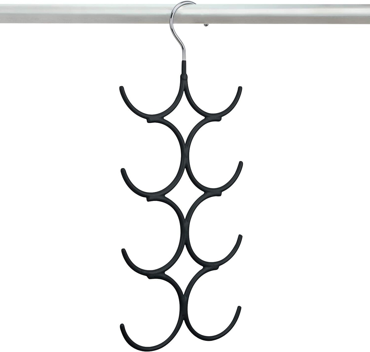 Yizhi Scarf Hanger Organizer Holder, No Snag Belt Rack Tie Hanger Sturdy 8 Hook Space Saving Closet Accessory Organizer for Scarves, Ties, Belts, Shawls, Pashminas and Jewelry (1, Black)