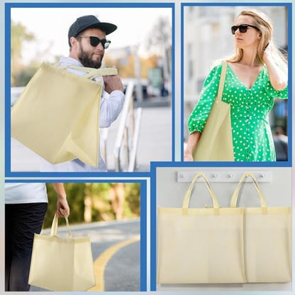 Zhehao 60 Pcs Reusable Grocery Bags Bulk Large Foldable Shopping Tote Bags Non Woven with Handle and Plastic Button(Beige)