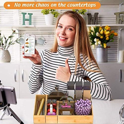 Bamboo Drawer Organizer Utensil Holder for Kitchen, Small Wood Silverware Storage Organizer, Stackable Box Tray for Cutlery, Flatware, Bathroom Caddy for Makeup, Perfume, Jewelry, 6x3x2.5 Inch