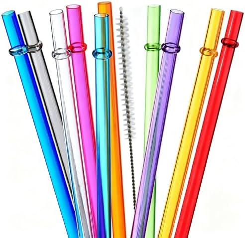 ALINK 10.5" Plastic Reusable Straws, 10 Pack Colorful Tritan Tumbler Straws