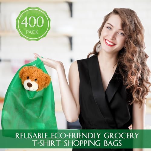 Windyun Large Grocery T-shirt Bags Bulk Reusable Non Woven Shopping Bag Foldable Gift Tote with Handle, 20.5x11x5.5 Inch