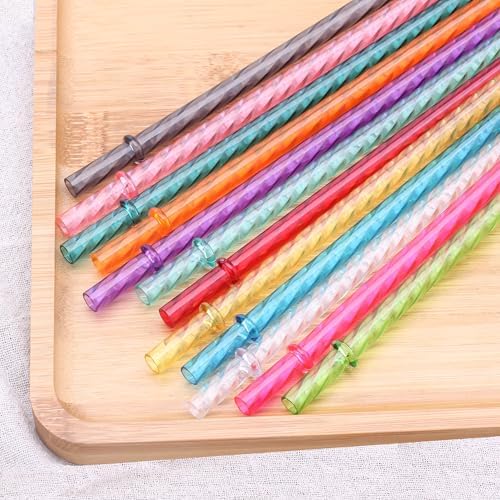 Dakoufish 13 Inch Long Reusable Clear Plastic Replacement Drinking Straws for 32 oz,40 oz & 100 oz Jar/Tumblers, Set of 12 Swirl Straws With Cleaning Brush (13inch,12color)