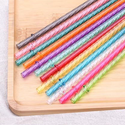 Dakoufish 13 Inch Long Reusable Clear Plastic Replacement Drinking Straws for 32 oz,40 oz & 100 oz Jar/Tumblers, Set of 12 Swirl Straws With Cleaning Brush (13inch,12color)