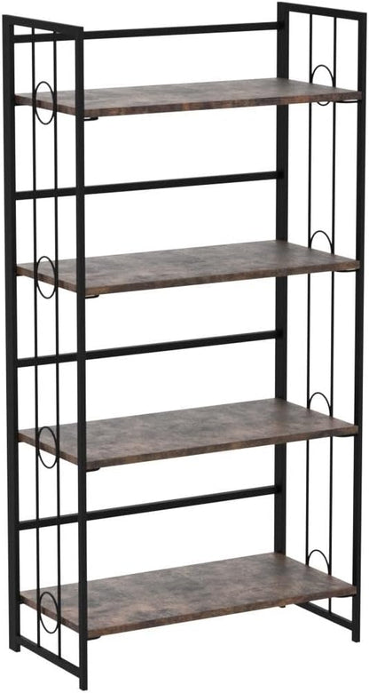 4NM No Assembly 4 Tiers Folding Bookshelf, 47.2" H Foldable Storage Shelves