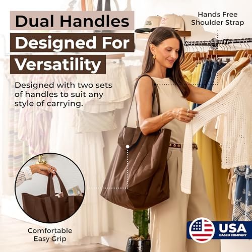 VeraMia Canvas Grocery Bag 3pc XL Set with Real Pockets, Long Shoulder Strap and Short Handle. Heavy Duty, Foldable, Washable