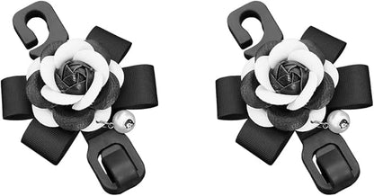 Car Seat Headrest Hook, 2PCS Cute Flower Vehicle Backseat Organizer Hanger for Purse Grocery Bag Coat, Auto Interior Hanging Decor Accessories, Universal for SUV Sedan Truck (Black/White)