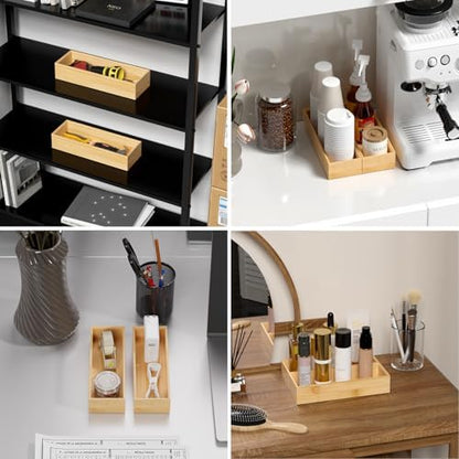 Lixple Bamboo Kitchen Drawer Organizer, 2 Pack, 10" x 3.5" x 2"