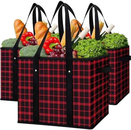 Reusable Grocery Bags 3 Pack, Foldable & Water Resistant Shopping Bags
