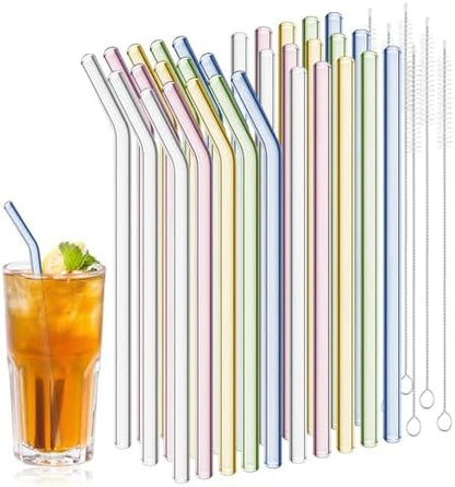 36 Pack Reusable Glass Straws, 8” x 8 mm Colorful Glass Straws