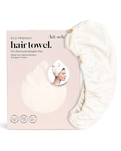 Kitsch Microfiber Hair Towel Wrap for Women - Microfiber Towel, Super Absorbent, Quick Dry, Anti-Frizz - for Long and Short Hairs, Turbans for Women, Hair Wrap - White Ivory