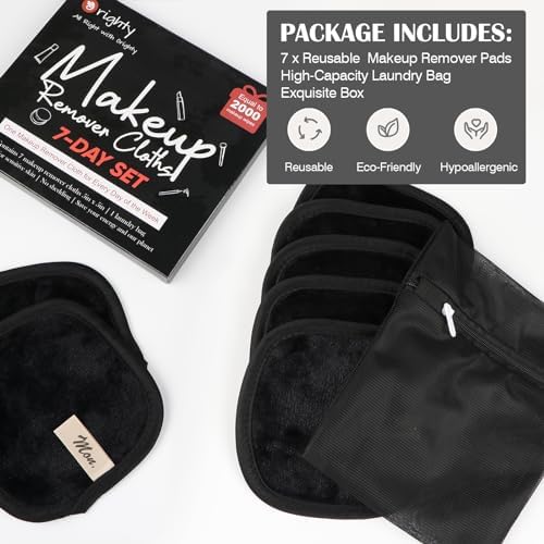 Orighty Makeup Remover Cloths 7-Day Set, Black Makeup Remover Pads