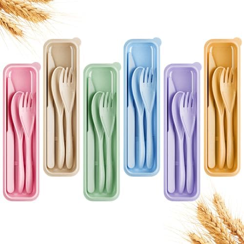 Quatish 6 Sets Travel Utensils Set with Case,Camping Utensils Multicolor