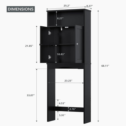 Over The Toilet Storage Cabinet, Over The Toilet Cabinet for Bathroom with Inner Adjustable Shelf and Top Open Storage Above Toilet Cabinet Behind The Toilet Bathroom Organizer, Black