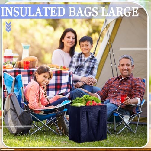10 Pack 10 Pack Large Insulated Grocery Bag Zippered, Navy Blue