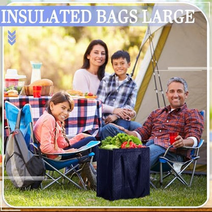 10 Pack 10 Pack Large Insulated Grocery Bag Zippered, Navy Blue