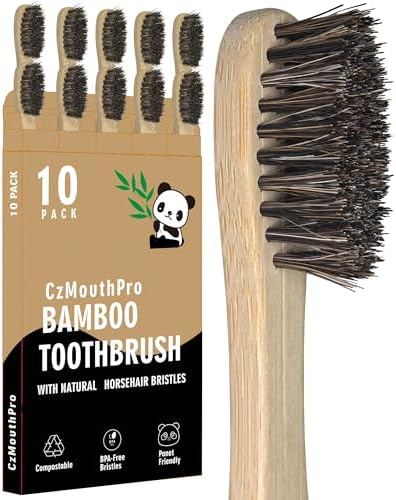 Natural Horse Bristle Bamboo Toothbrush 10 Pack Adult