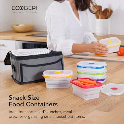 ECOBERI Collapsible Food Storage Containers with Lids, 8 Piece, 12 oz