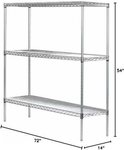 Omega 14" Deep x 72" Wide x 54" High 3 Tier Chrome Starter Shelving Unit
