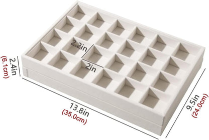 2pcs/Set Velvet Jewelry Tray, 24 Grids Large Storage Tray for Bracelet Bangle Beads Display, Jewellery Organizer Box Tray for Home Drawer or Shop Store Selling Show (Beige Velvet)