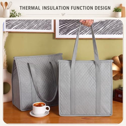 10 Pack 10 Pack Large Insulated Grocery Bag Zippered, Light Gray