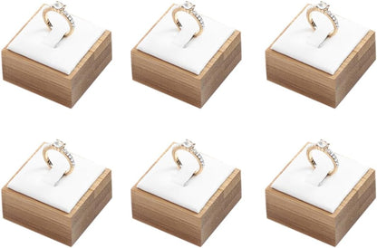 Coward Bamboo 6 Pcs Rings Display Stand, Ring Jewelry Holder Organizer Drawer Storage (White PU)